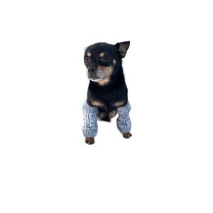 Gray Cream Knit Cotton Pet Leg Warmers Size S